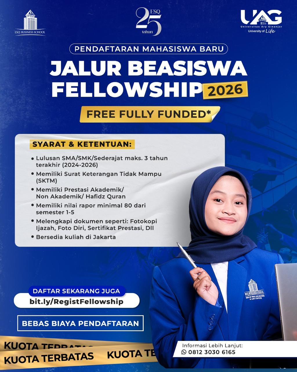 Jalur Beasiswa Fellowship 2026 Universitas Ary Ginanjar (UAG) Resmi Dibuka